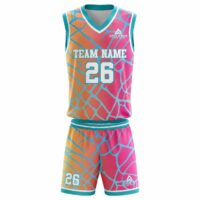 Custom Sublimated Basketball Uniform Set - Coral, Pink & Teal